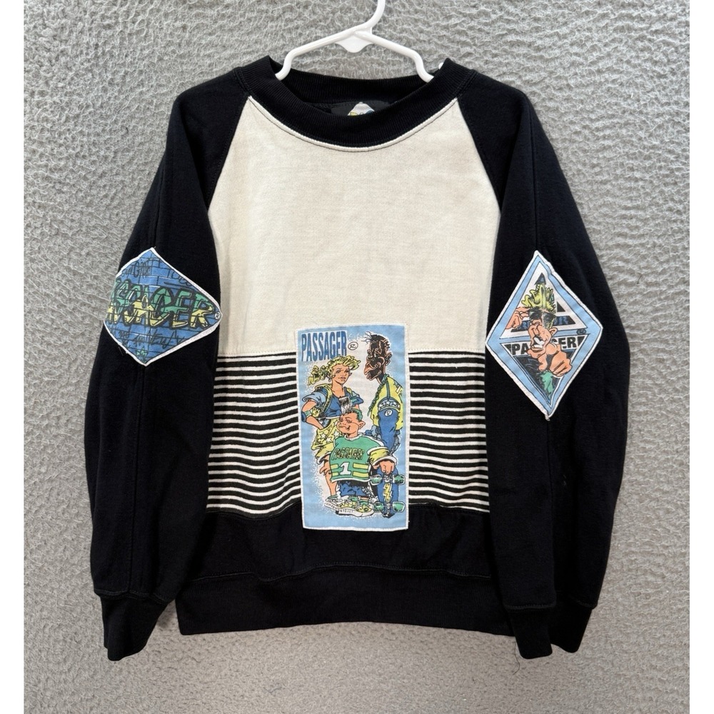 Vintage Passager Funwear Sweatshirt Boys M Black White Crewneck Skater 80s 90s